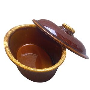 Hull Pottery Brown Drip Glaze Lidded Casserole Dish 9.5" Ovenproof USA Vintage